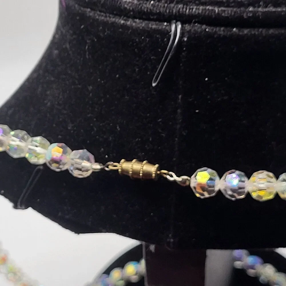 Vintage 50s Faceted AB Crystal Single Strand Necklace 24in